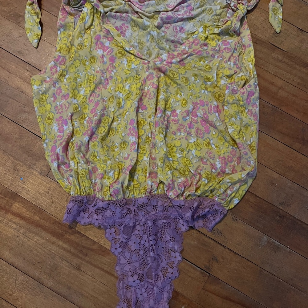 Free People yellow floral tie shoulder one piece EUC size small